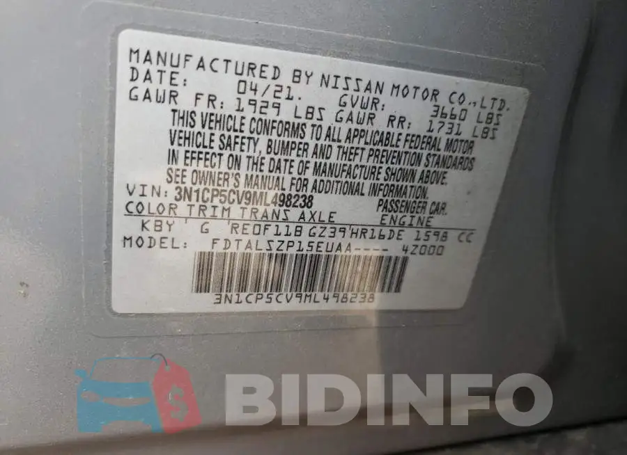 3N1CP5CV9ML498238 Photo# 13