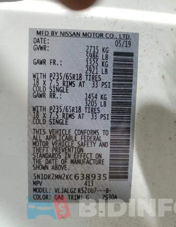5N1DR2MN2KC638935 Photo# 13