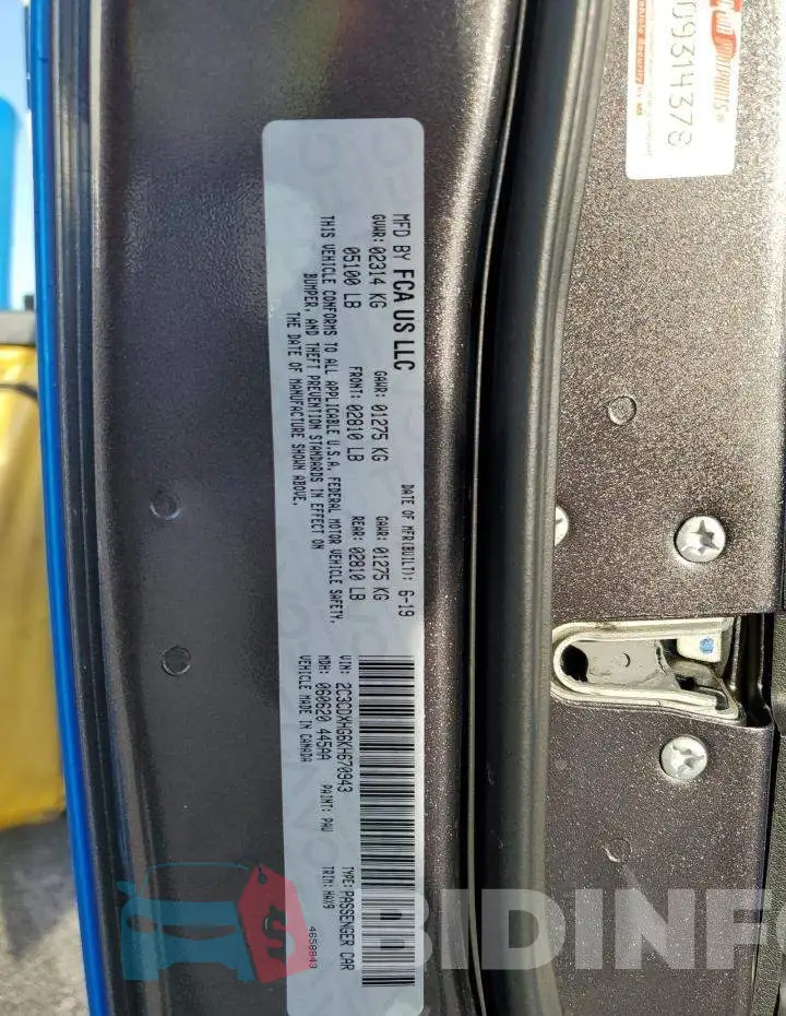 2C3CDXHG6KH670943 Photo# 12