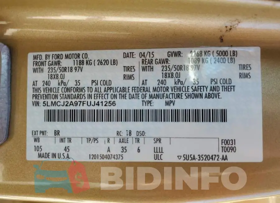 5LMCJ2A97FUJ41256 Photo# 13