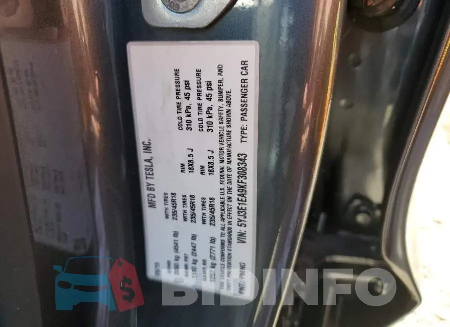 5YJ3E1EA9KF308343 Photo# 13