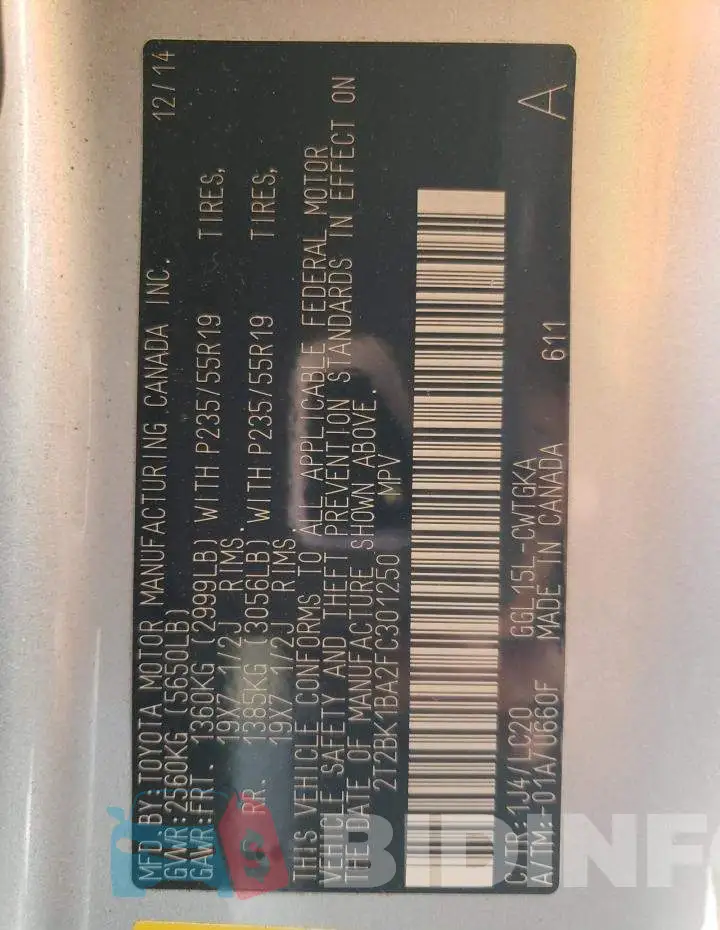 2T2BK1BA2FC301250 Photo# 12
