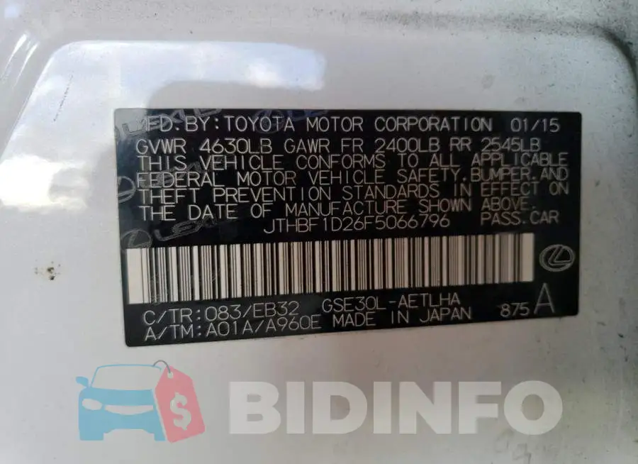 JTHBF1D26F5066796 Photo# 12