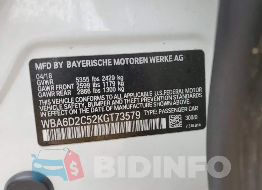 WBA6D2C52KGT73579 Photo# 13