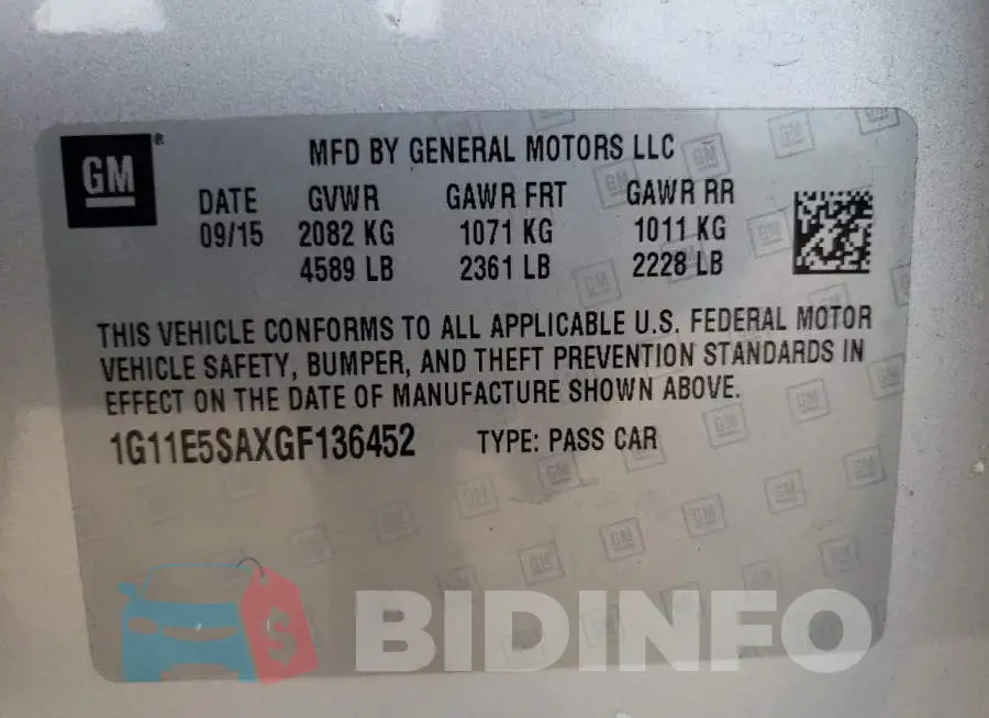 1G11E5SAXGF136452 Photo# 10