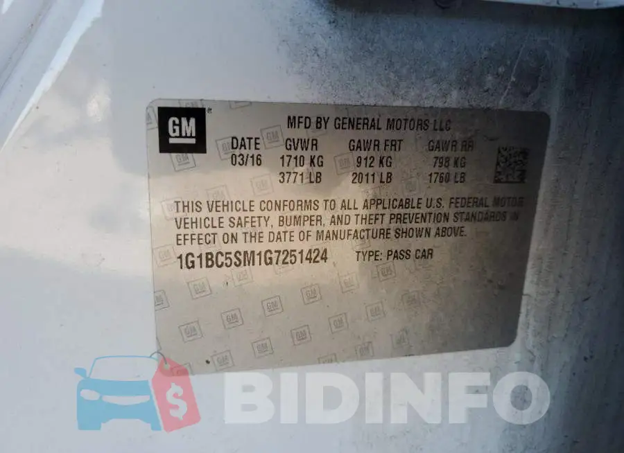 1G1BC5SM1G7251424 Photo# 12