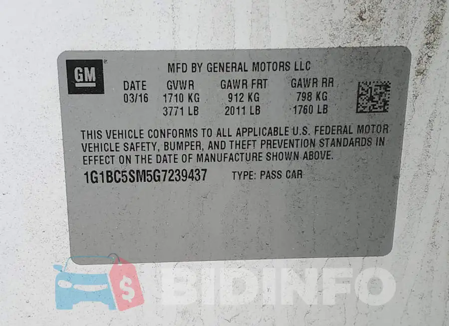 1G1BC5SM5G7239437 Photo# 12