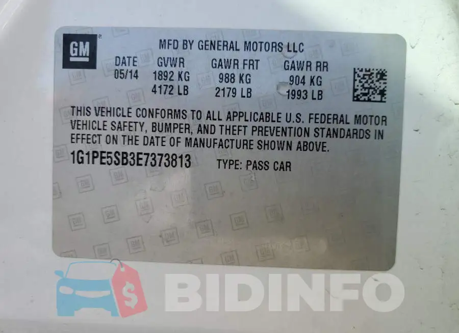 1G1PE5SB3E7373813 Photo# 12