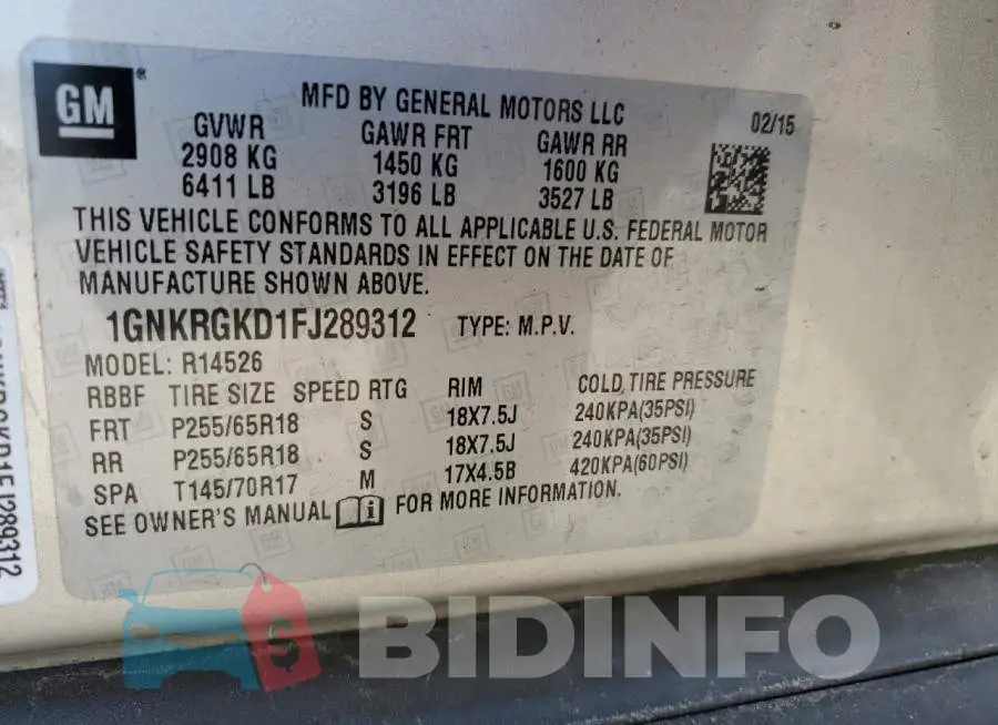 1GNKRGKD1FJ289312 Photo# 13