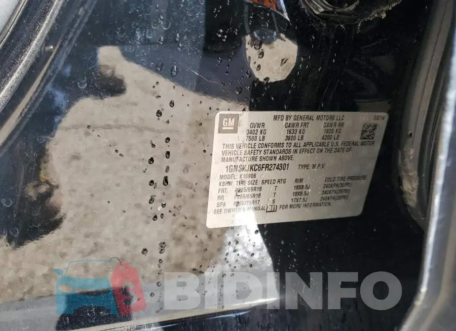 1GNSKJKC6FR274301 Photo# 13