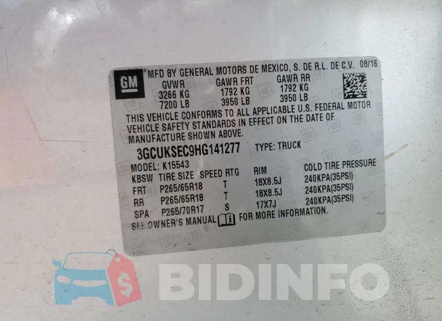 3GCUKSEC9HG141277 Photo# 12