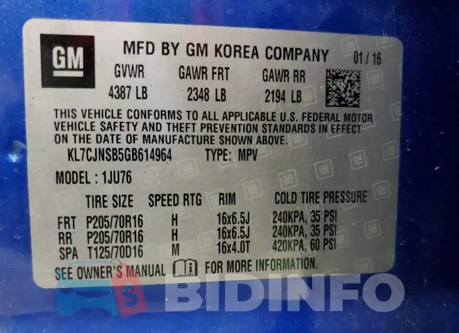 KL7CJNSB5GB614964 Photo# 13