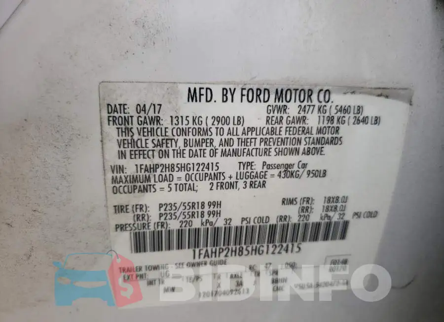 1FAHP2H85HG122415 Photo# 12