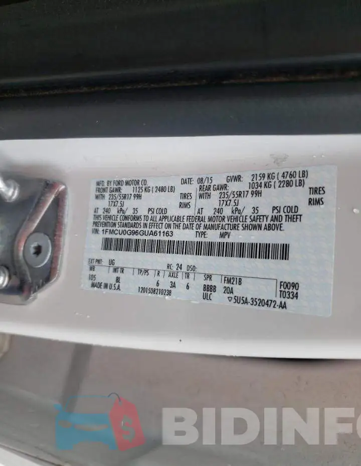 1FMCU0G96GUA61163 Photo# 14