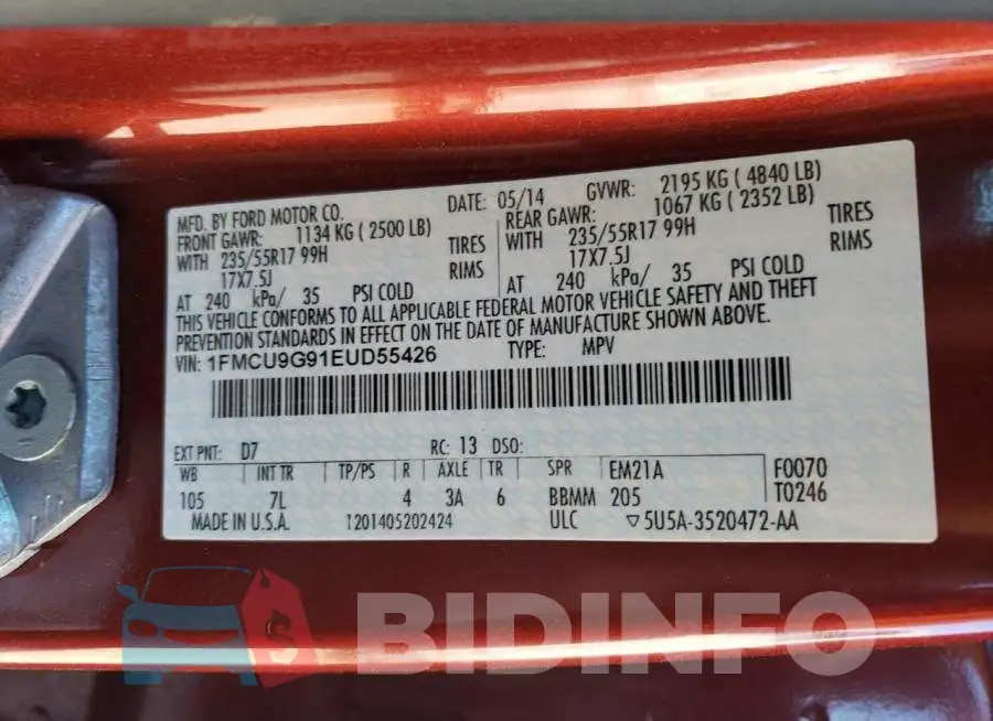 1FMCU9G91EUD55426 Photo# 12