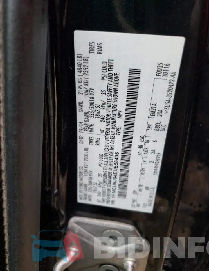 1FMCU9J94EUE56436 Photo# 12