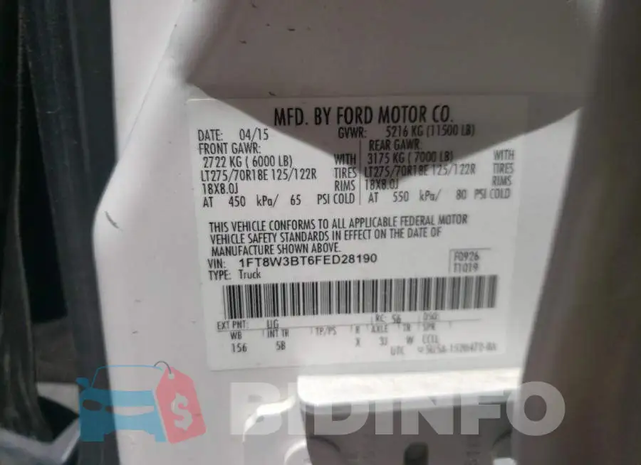 1FT8W3BT6FED28190 Photo# 10