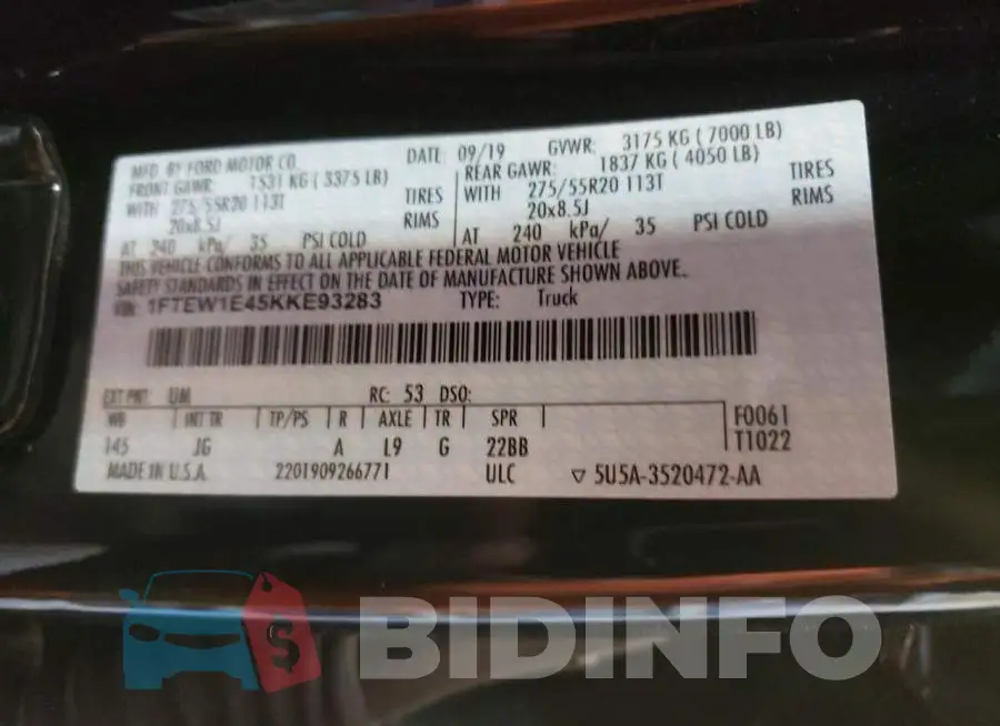 1FTEW1E45KKE93283 Photo# 12