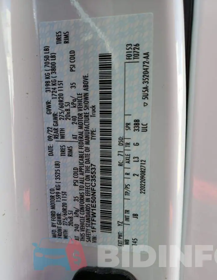 1FTFW1E50NFC35537 Photo# 12