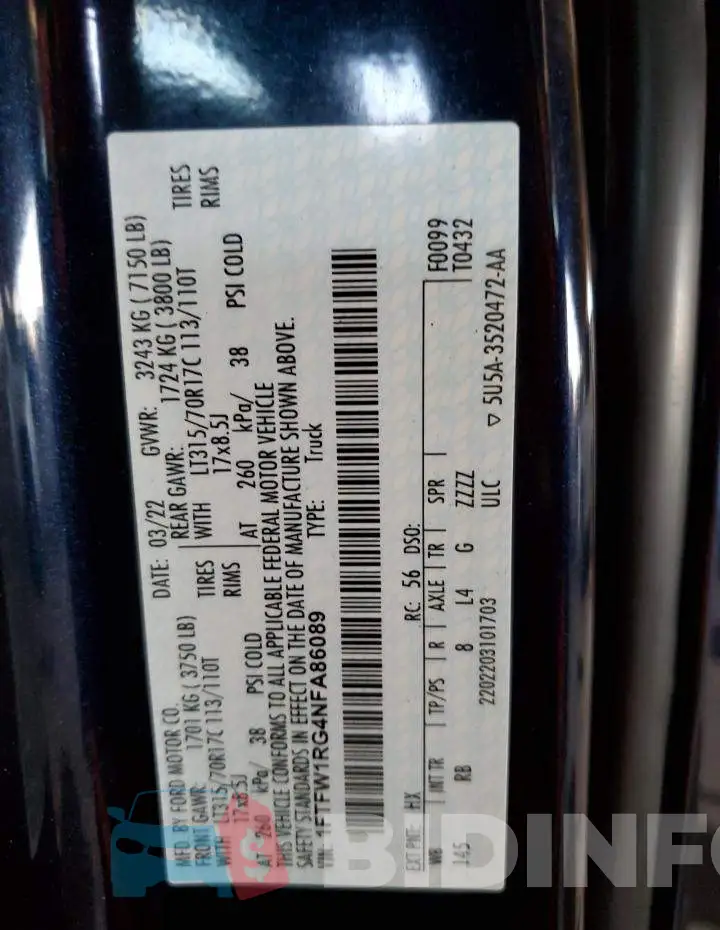 1FTFW1RG4NFA86089 Photo# 12