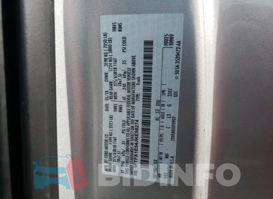 1FTFX1E54JKE58274 Photo# 12