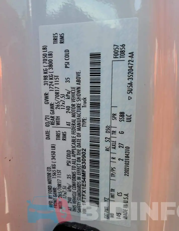 1FTFX1E54MFB30902 Photo# 12