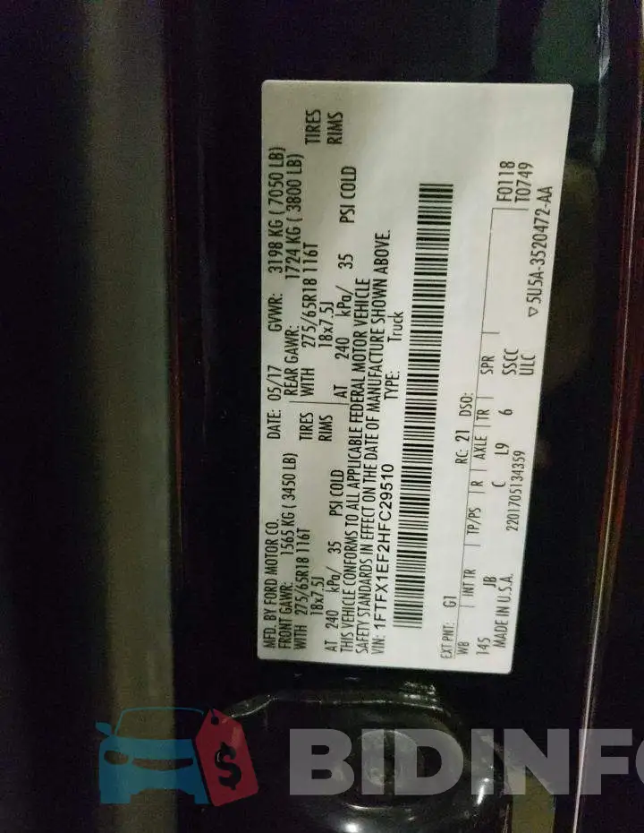 1FTFX1EF2HFC29510 Photo# 12