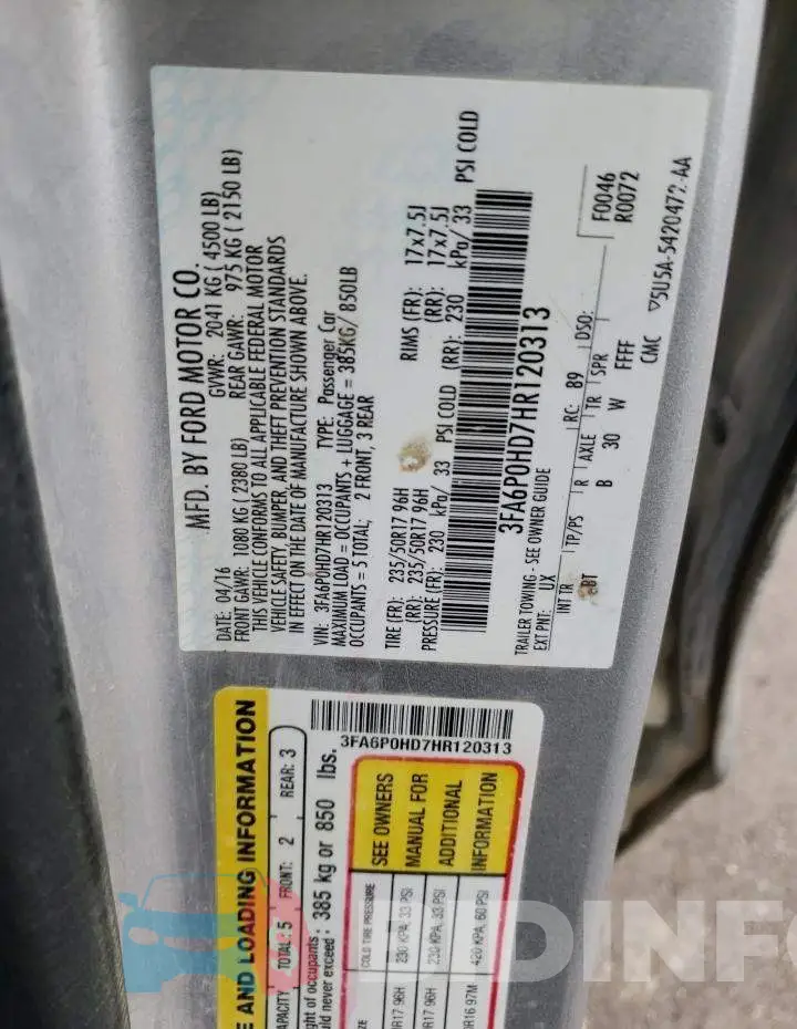 3FA6P0HD7HR120313 Photo# 12