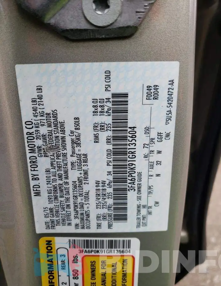 3FA6P0K91GR135604 Photo# 12