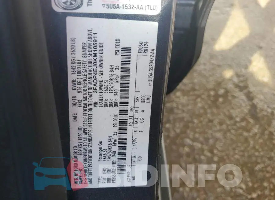 3FADP4EJ0KM105911 Photo# 12
