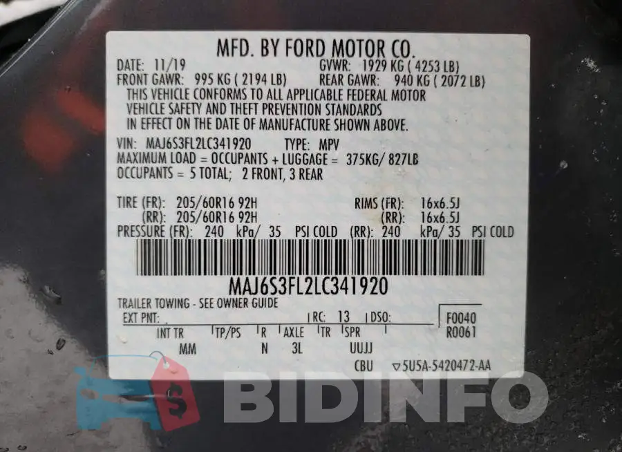 MAJ6S3FL2LC341920 Photo# 13