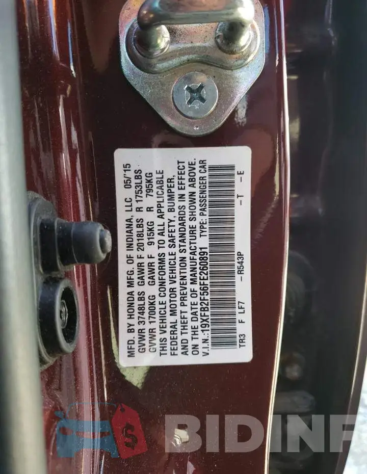 19XFB2F56FE260891 Photo# 13