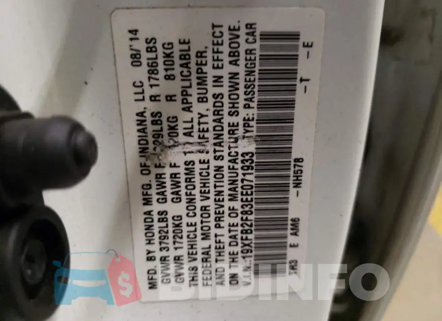 19XFB2F83EE071933 Photo# 12