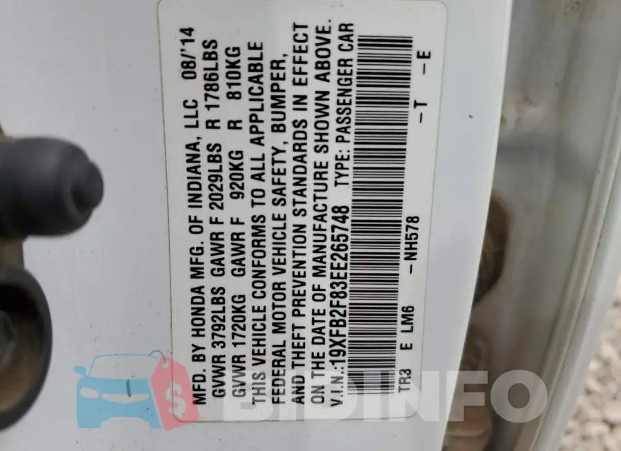 19XFB2F83EE265748 Photo# 12