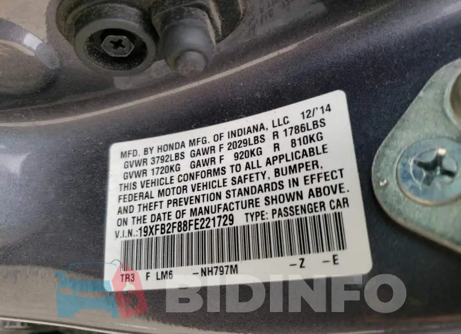 19XFB2F88FE221729 Photo# 12
