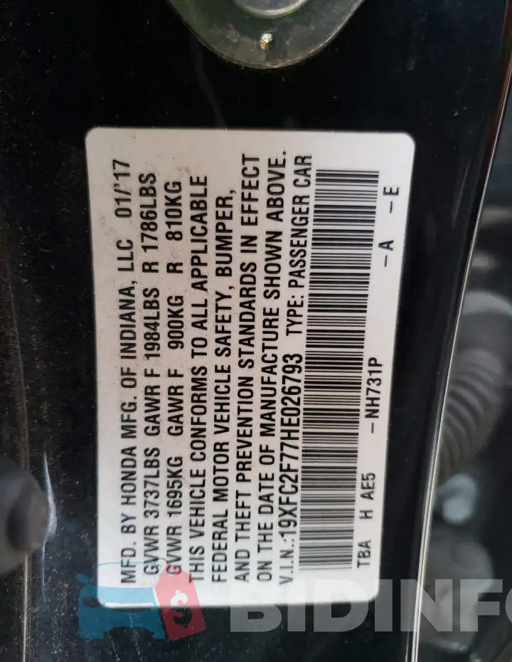 19XFC2F77HE026793 Photo# 12