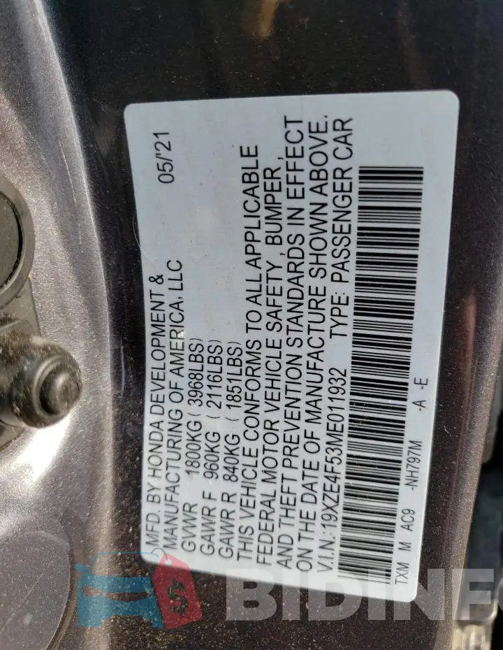19XZE4F53ME011932 Photo# 12