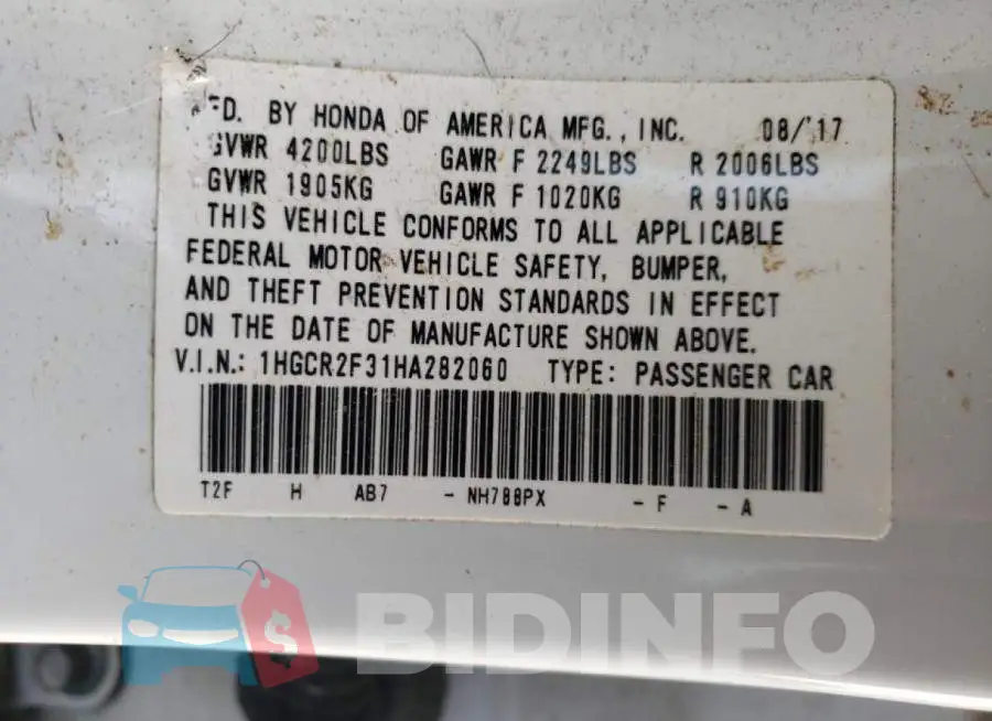 1HGCR2F31HA282060 Photo# 12