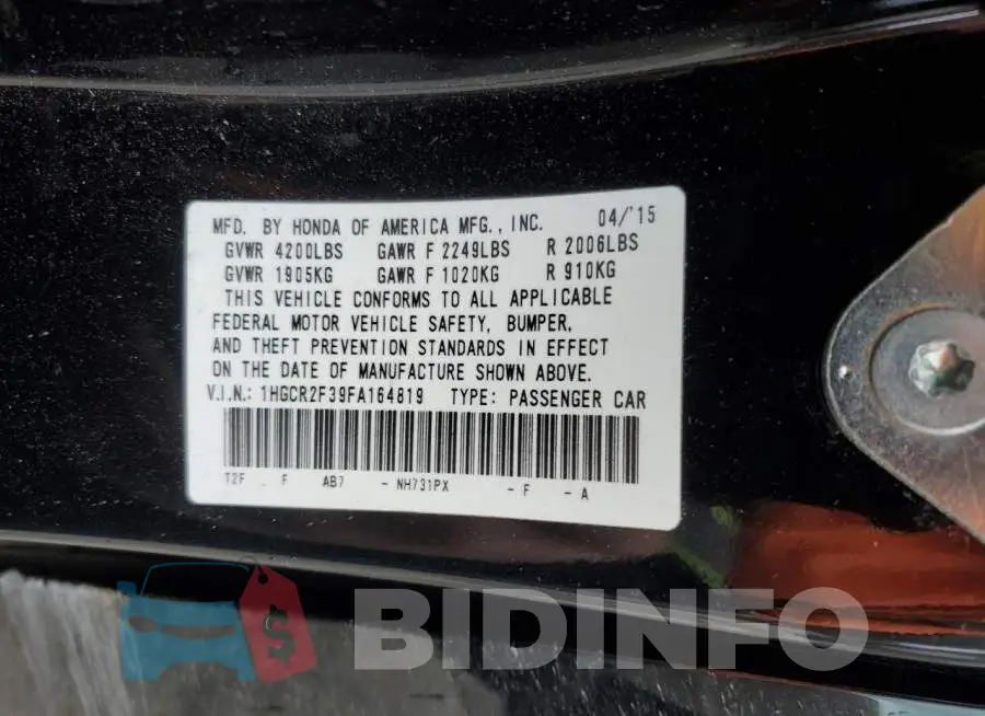 1HGCR2F39FA164819 Photo# 13