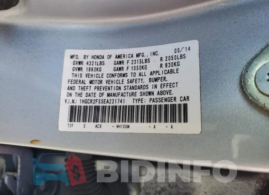1HGCR2F55EA231741 Photo# 12