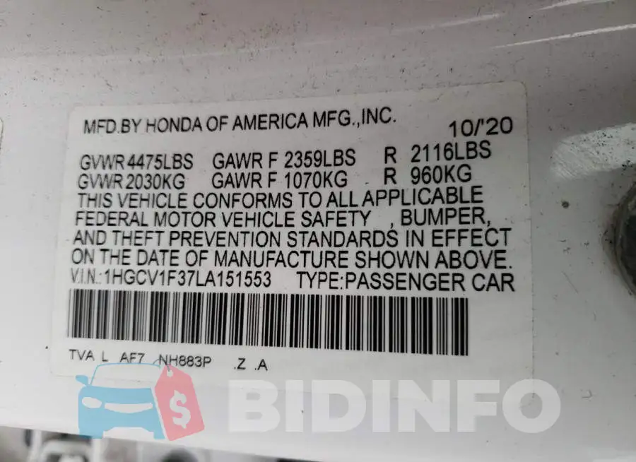 1HGCV1F37LA151553 Photo# 12