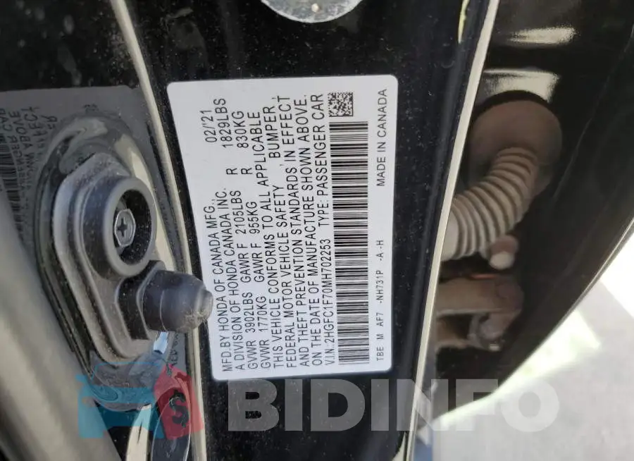 2HGFC1F70MH702253 Photo# 12