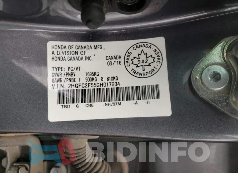 2HGFC2F55GH017934 Photo# 12
