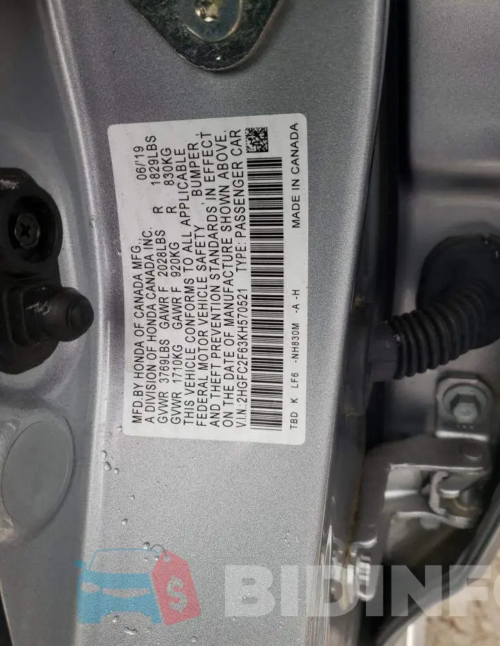 2HGFC2F63KH570521 Photo# 12