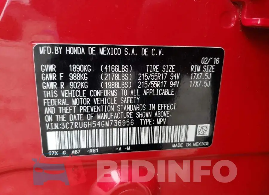3CZRU6H54GM736956 Photo# 12