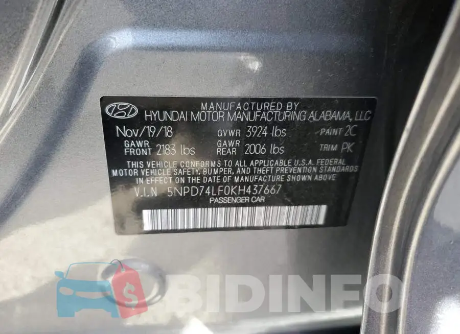 5NPD74LF0KH437667 Photo# 12
