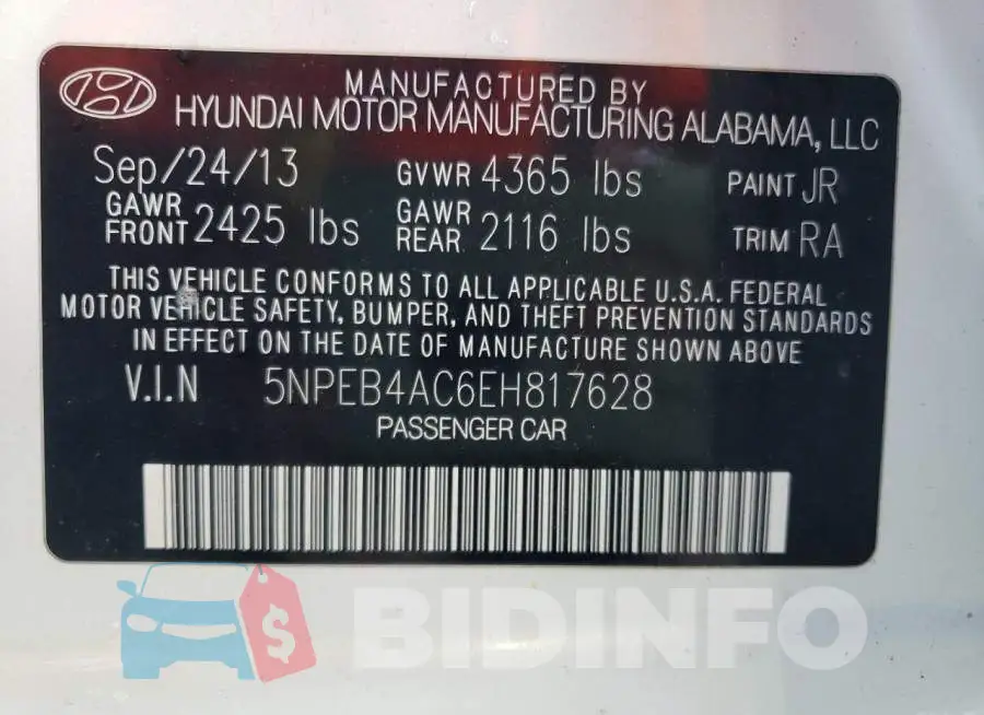 5NPEB4AC6EH817628 Photo# 12