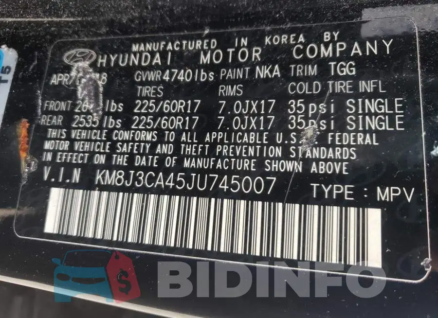 KM8J3CA45JU745007 Photo# 12