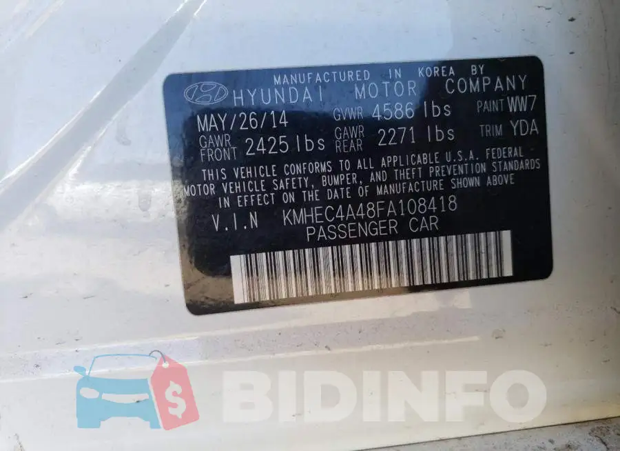 KMHEC4A48FA108418 Photo# 13