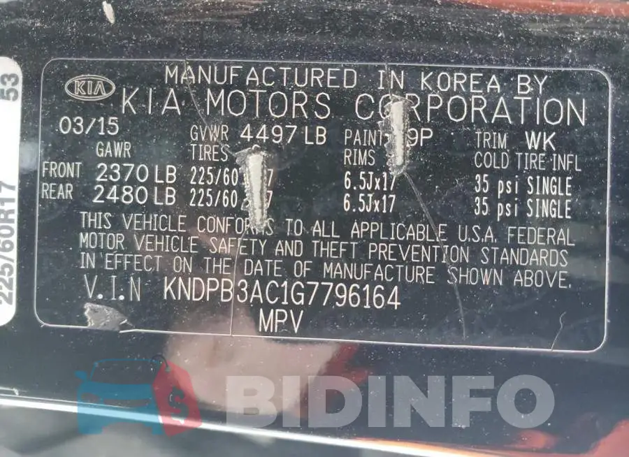 KNDPB3AC1G7796164 Photo# 13